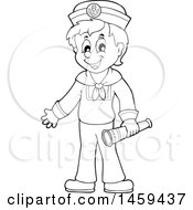 Poster, Art Print Of Black And White Sailor Boy Holding A Telescope