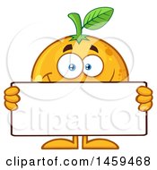 Navel Orange Fruit Mascot Character Holding A Blank Sign