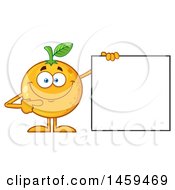 Navel Orange Fruit Mascot Character Pointing To A Blank Sign