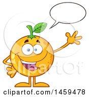 Navel Orange Fruit Mascot Character Talking And Waving