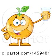 Navel Orange Fruit Mascot Character Holding Up A Glass Of Juice