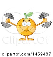 Navel Orange Fruit Mascot Character Working Out With Dumbbells