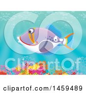 Clipart Of A Triggerfish Over A Coral Reef Royalty Free Illustration