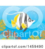 Clipart Of A Longfin Bannerfish Or Pennant Coralfish Over A Coral Reef Royalty Free Illustration