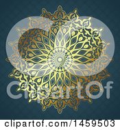 Poster, Art Print Of Golden Mandala And Blue Pattern Background