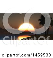 Clipart Of A 3d Silhouetted Woman Doing Yoga On A Tropical Beach At Sunset Royalty Free Illustration
