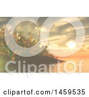 Clipart Of A 3d Tropical Island Sunset Background Royalty Free Illustration