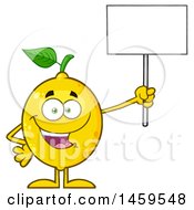 Poster, Art Print Of Happy Lemon Mascot Character Holding Up A Blank Sign