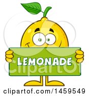 Happy Lemon Mascot Character Holding A Lemonade Sign