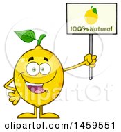 Clipart Of A Happy Lemon Mascot Character Holding A Natural Sign Royalty Free Vector Illustration
