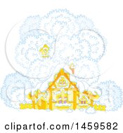 Clipart Of A Birdhouse In A Tree Over A Cottage In Winter Snow Royalty Free Vector Illustration by Alex Bannykh