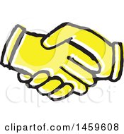 Clipart Of Yellow Pop Art Styled Hands Shaking Royalty Free Vector Illustration