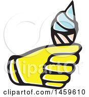 Clipart Of A Yellow Pop Art Styled Hand Holding An Ice Cream Cone Royalty Free Vector Illustration