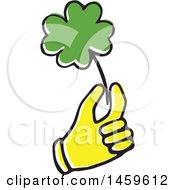 Poster, Art Print Of Yellow Pop Art Styled Hand Holding A Four Leaf Clover