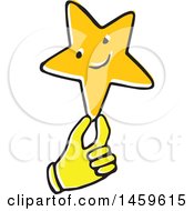 Clipart Of A Yellow Pop Art Styled Hand Holding A Star Royalty Free Vector Illustration