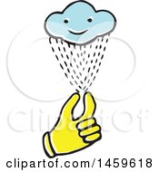 Yellow Pop Art Styled Hand Holding A Rain Cloud
