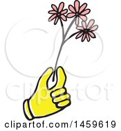 Poster, Art Print Of Yellow Pop Art Styled Hand Holding Flowers