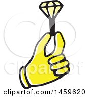 Clipart Of A Yellow Pop Art Styled Hand Holding A Diamond Ring Royalty Free Vector Illustration