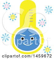 Poster, Art Print Of Blue Cold Thermometer And Snowflakes Weather Icon