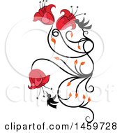 Poster, Art Print Of Hummingbird And Red Flower Vine Design Element