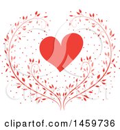 Clipart Of A Red Love Heart And Floral Branches Royalty Free Vector Illustration by Cherie Reve