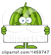 Poster, Art Print Of Happy Watermelon Character Mascot Holding A Blank Sign