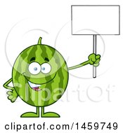 Poster, Art Print Of Happy Watermelon Character Mascot Holding Up A Blank Sign