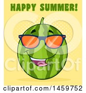 Poster, Art Print Of Watermelon Character Mascot Wearing Sunglasses With Happy Summer Text On Orange