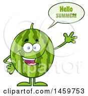 Poster, Art Print Of Happy Watermelon Character Mascot Saying Hello Summer Waving