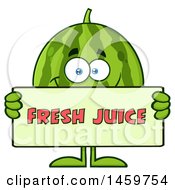 Poster, Art Print Of Happy Watermelon Character Mascot Holding A Fresh Juice Sign