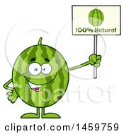 Clipart Of A Happy Watermelon Character Mascot Holding A Natural Sign Royalty Free Vector Illustration by Hit Toon