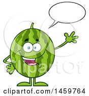 Clipart Of A Happy Watermelon Character Mascot Talking And Waving Royalty Free Vector Illustration by Hit Toon