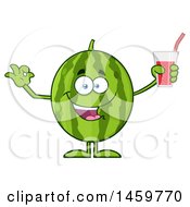 Clipart Of A Happy Watermelon Character Mascot Gesturing Perfect Holding A Glass Of Juice Royalty Free Vector Illustration