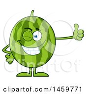 Clipart Of A Happy Watermelon Character Mascot Winking And Giving A Thumb Up Royalty Free Vector Illustration by Hit Toon