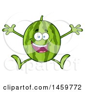 Clipart Of A Happy Watermelon Character Mascot Jumping Royalty Free Vector Illustration by Hit Toon