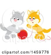 Poster, Art Print Of Gray And Orange Kittens Playing With A Ball Of Yarn
