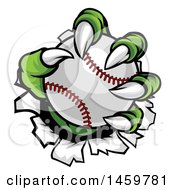 Poster, Art Print Of Green Monster Claws Ripping Through Metal With A Baseball