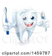 Poster, Art Print Of 3d Smiling White Tooth Character Holding A Toothbrush And Tube Of Toothpaste