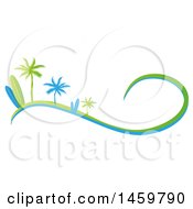 Poster, Art Print Of Green And Blue Palm Tree And Surfboard Design With A Wave