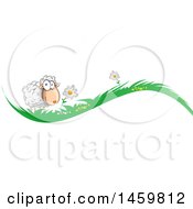 Clipart Of A Cartoon Grass And Happy Sheep Border Royalty Free Vector Illustration