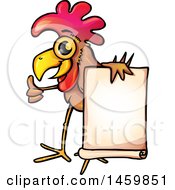 Poster, Art Print Of Chicken Mascot Holding A Blank Sign And Giving A Thumb Up