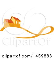 Clipart Of An Orange House And Swoosh Royalty Free Vector Illustration by Domenico Condello