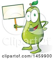 Poster, Art Print Of Cartoon Pear Character Holding A Blank Sign