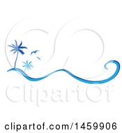 Poster, Art Print Of Blue Palm Tree And Seagulls Design With A Wave