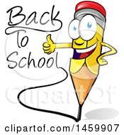 Poster, Art Print Of Cartoon Happy Yellow Pencil Mascot Writing Back To School And Giving A Thumb Up