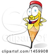 Clipart Of A Cartoon Happy Writing Yellow Pencil Mascot Royalty Free Vector Illustration by Domenico Condello