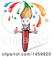 Clipart Of A Cartoon Art Paintbrush Mascot Giving Two Thumbs Up With Drips Royalty Free Vector Illustration