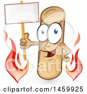 Cartoon Heating Pellet Mascot Holding A Blank Sign