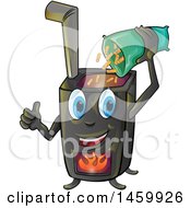 Poster, Art Print Of Cartoon Happy Stove Mascot Pouring In Pellets