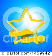 Poster, Art Print Of Yellow Star And Ribbon Banner Over A Sunny Blue Sky